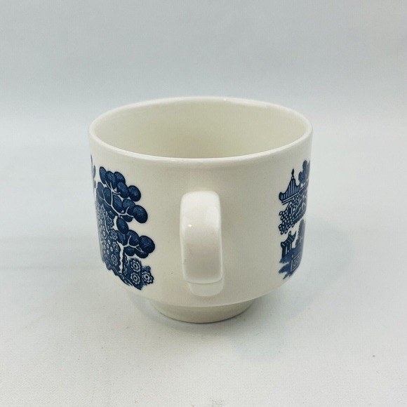 Churchill Blue Willow Large Flat Cup Saucer Set England Georgian Shape - Picture 5 of 11